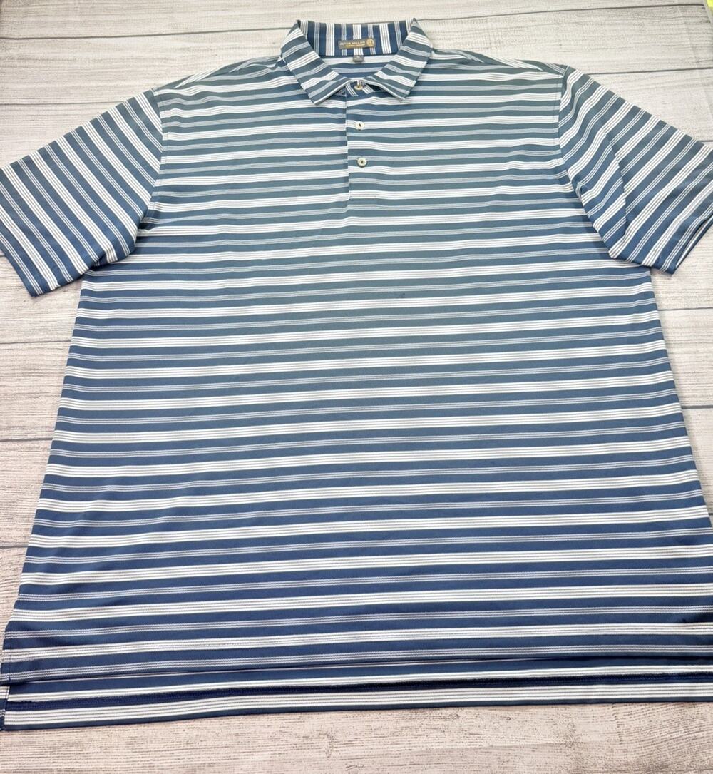 Peter Millar Mens Summer Comfort Short Sleeve Blue Striped Polo Shirt Size XL